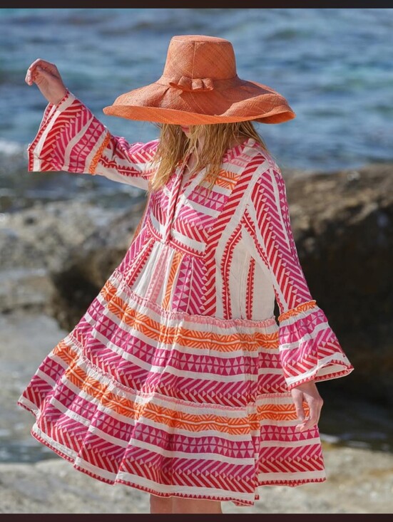 Devotion TWINS Dresses & Skirts - Devotion Twins Anthropologie Ella Dress Pink Orange Embroidered Small Boho